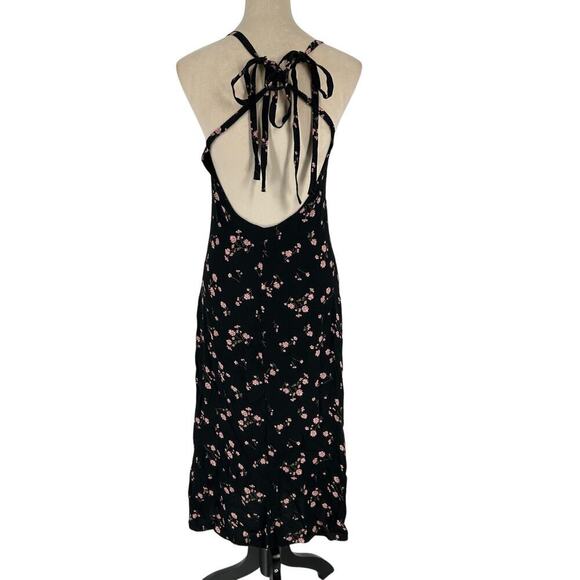 Reformation Jade Floral Open Back Midi Dress Black Pink V-Neck Cruise Size XS - Picture 5 of 7